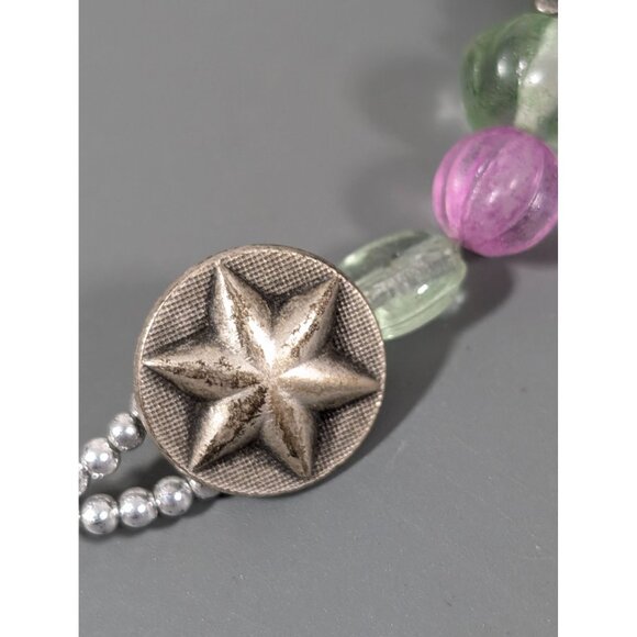 Green Pink Glass Bead Flower Toggle Bracelet Boho Festival Beachy 7" Star - Picture 2 of 9